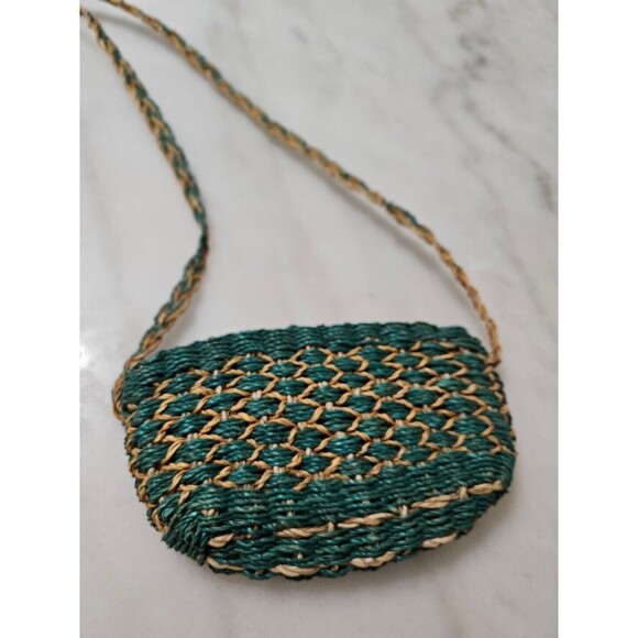Vintage Yellow Green Wicker Rattan Sewing Bag - Picture 1 of 6
